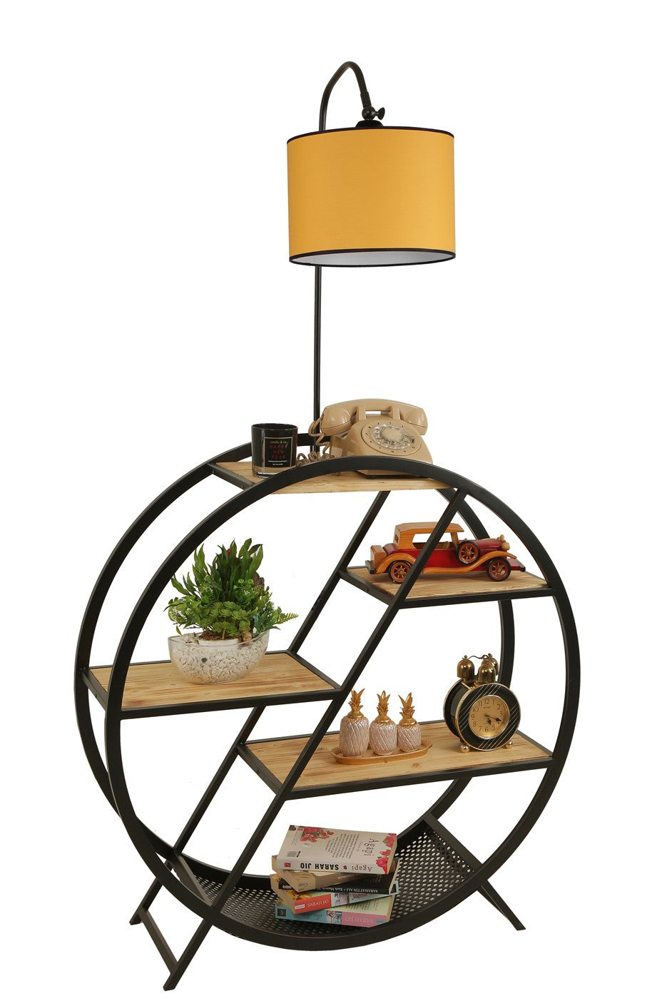 Candeeiro de Pé – 90 x 28 cm – Amarelo – Metal e Madeira de Fir
