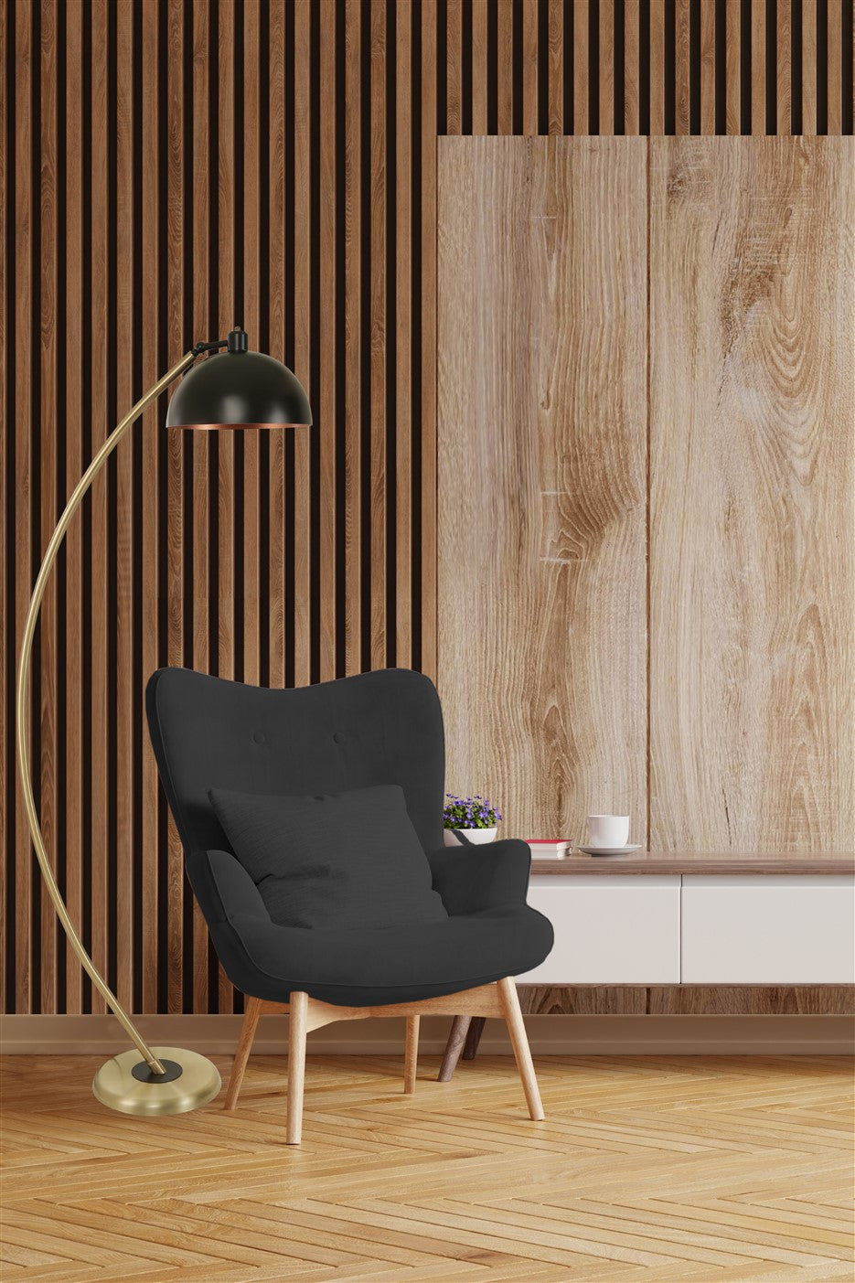 Candeeiro de Pé – 170 cm – Dourado e Preto – Metal