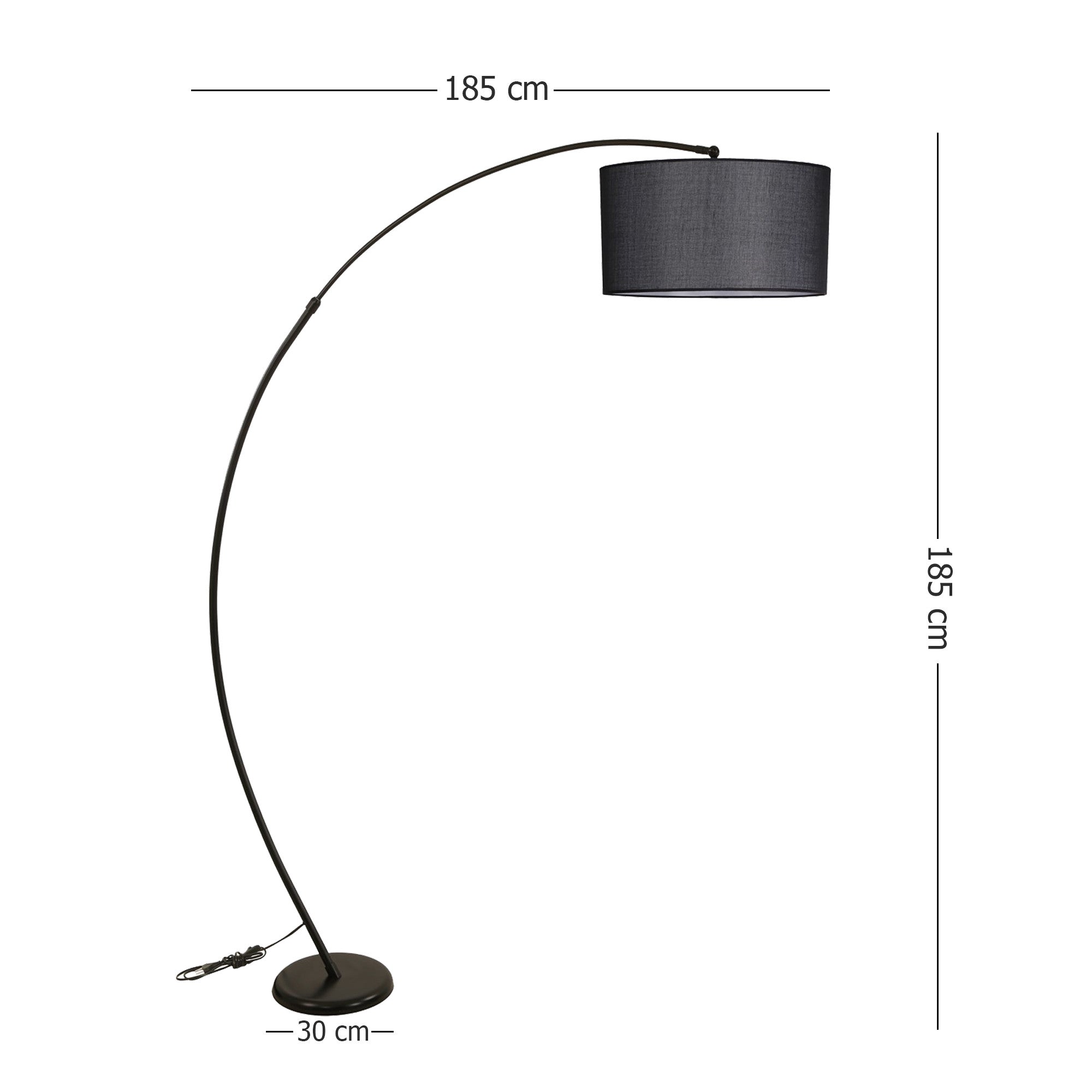 Candeeiro de Pé – Altura Ajustável (85 cm a 185 cm) – Preto – Metal