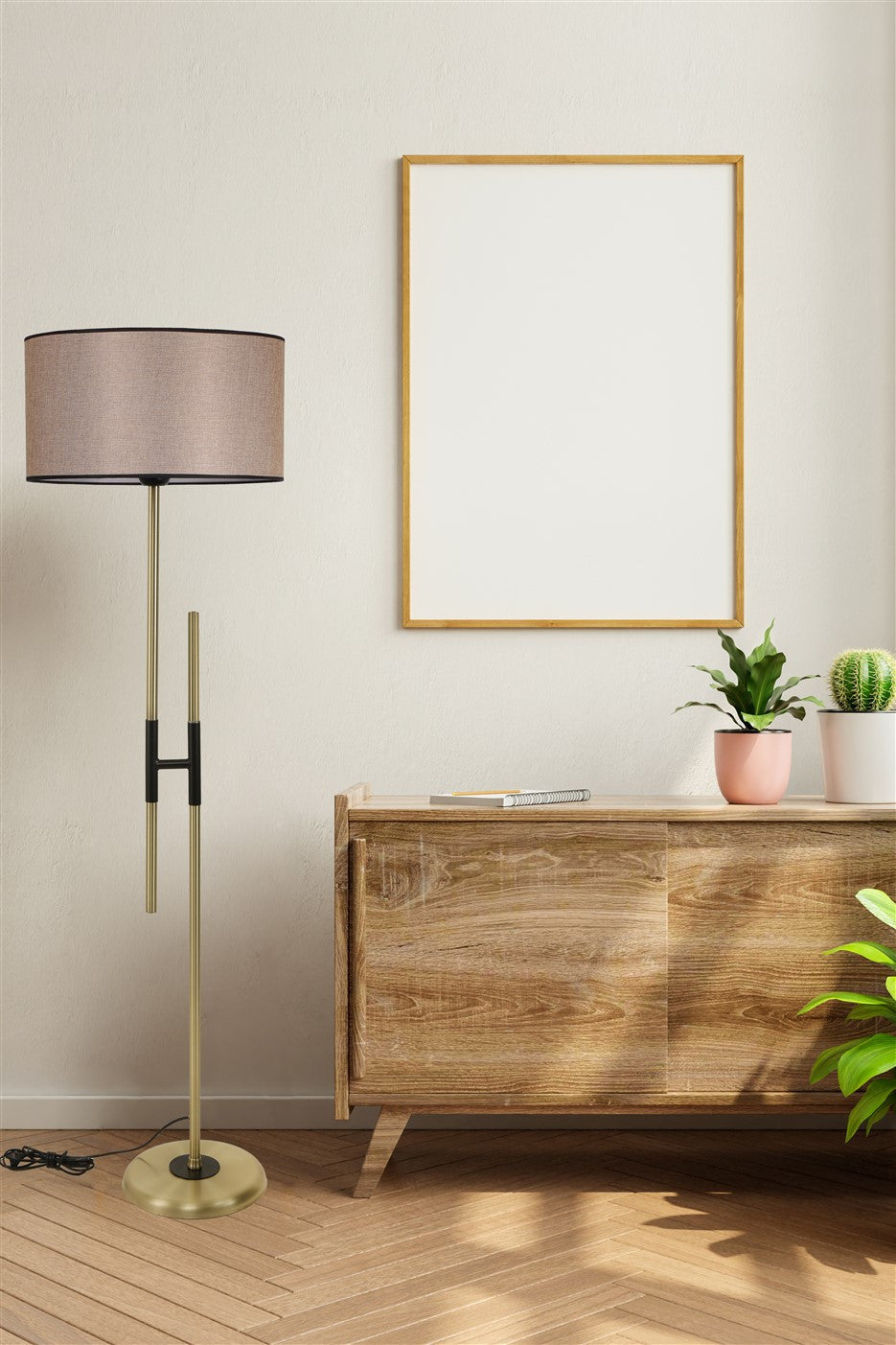 Candeeiro de Pé – 165 cm – Vime Escuro – Metal com revestimento cromado