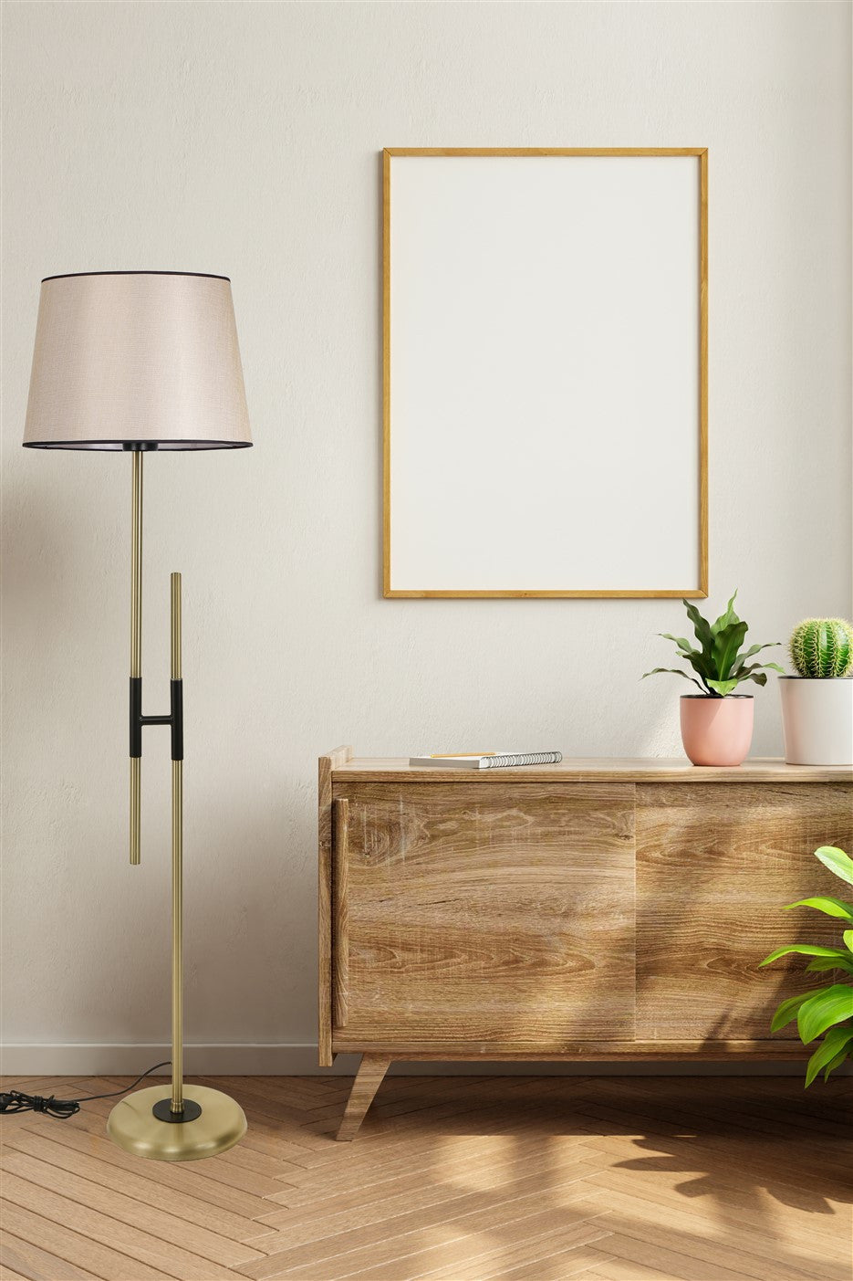 Candeeiro de Pé – 165 cm – Vime – Metal e Tecido