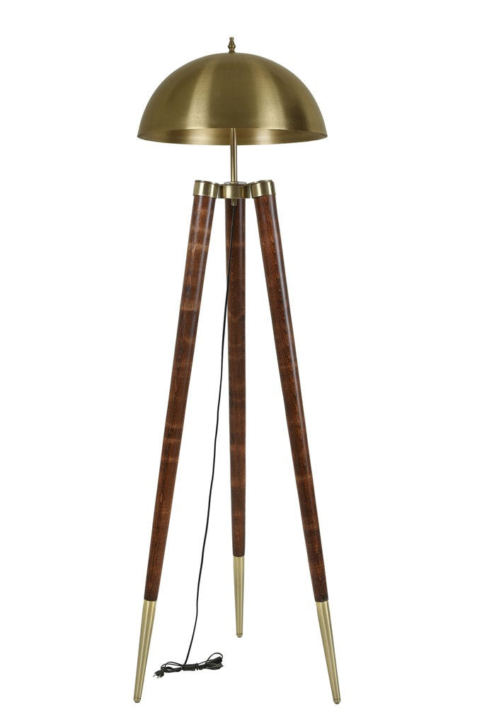 Candeeiro de Pé – 165 cm – Dourado e Noz – Madeira e Metal