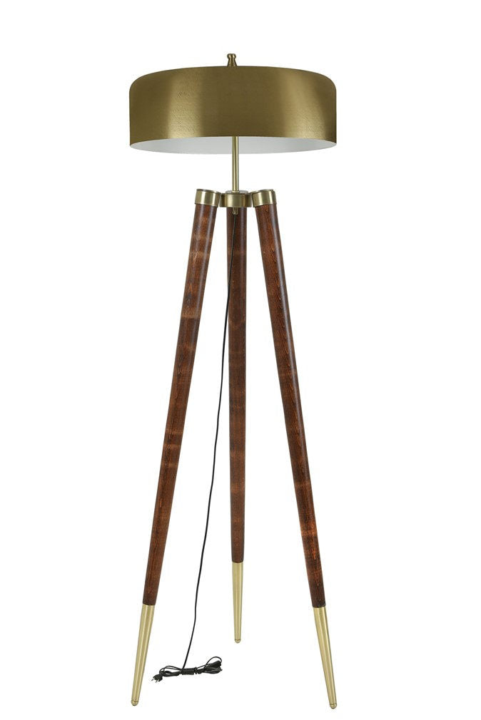 Candeeiro de Pé – 165 cm – Dourado e noz – Metal e faia