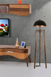 Candeeiro de Pé – 170 cm – Preto, Ouro Rosa – Madeira de Fir, Metal