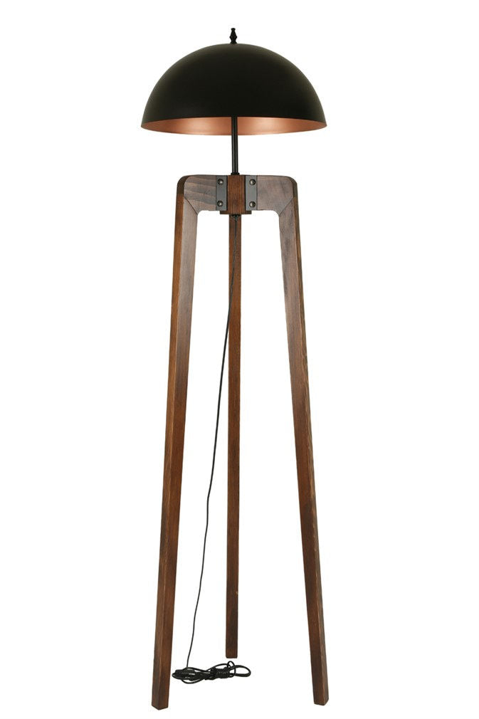Candeeiro de Pé – 170 cm – Preto, Ouro Rosa – Madeira de Fir, Metal