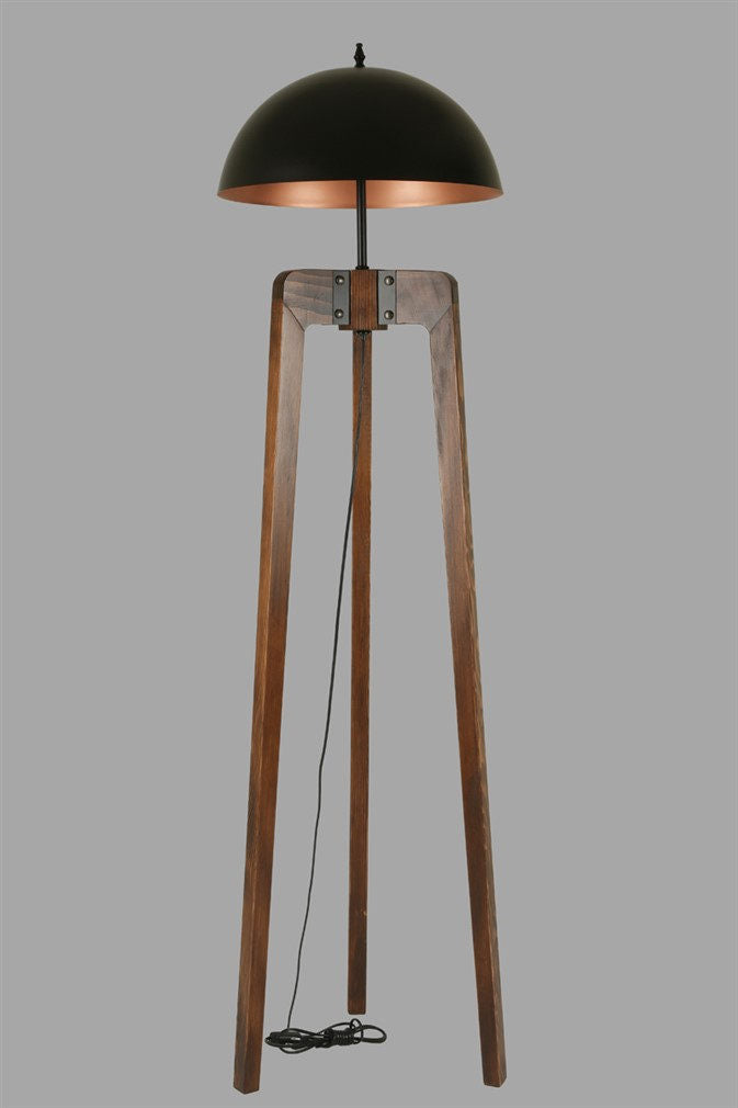 Candeeiro de Pé – 170 cm – Preto, Ouro Rosa – Madeira de Fir, Metal