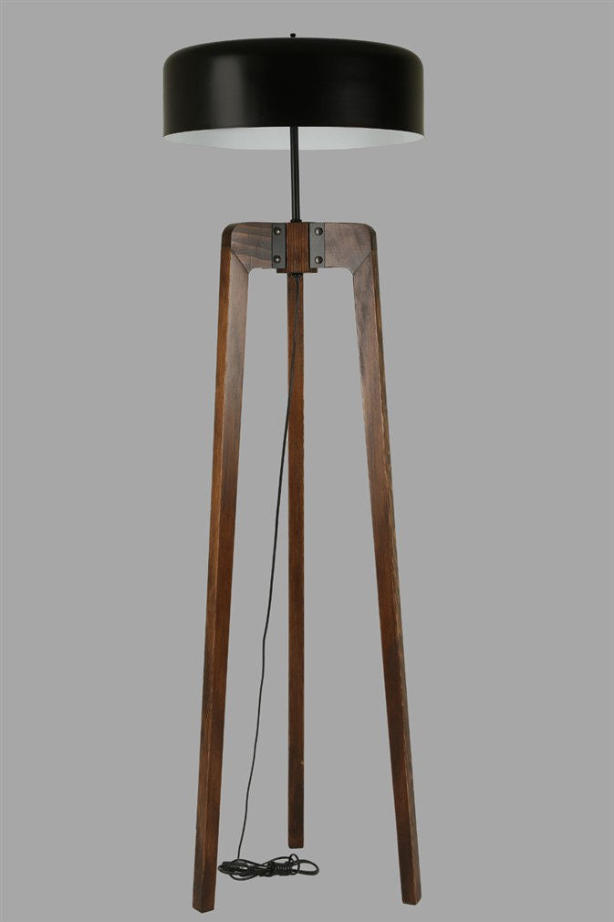 Candeeiro de Pé – 170 cm – Preto e Nogueira – Madeira e Metal