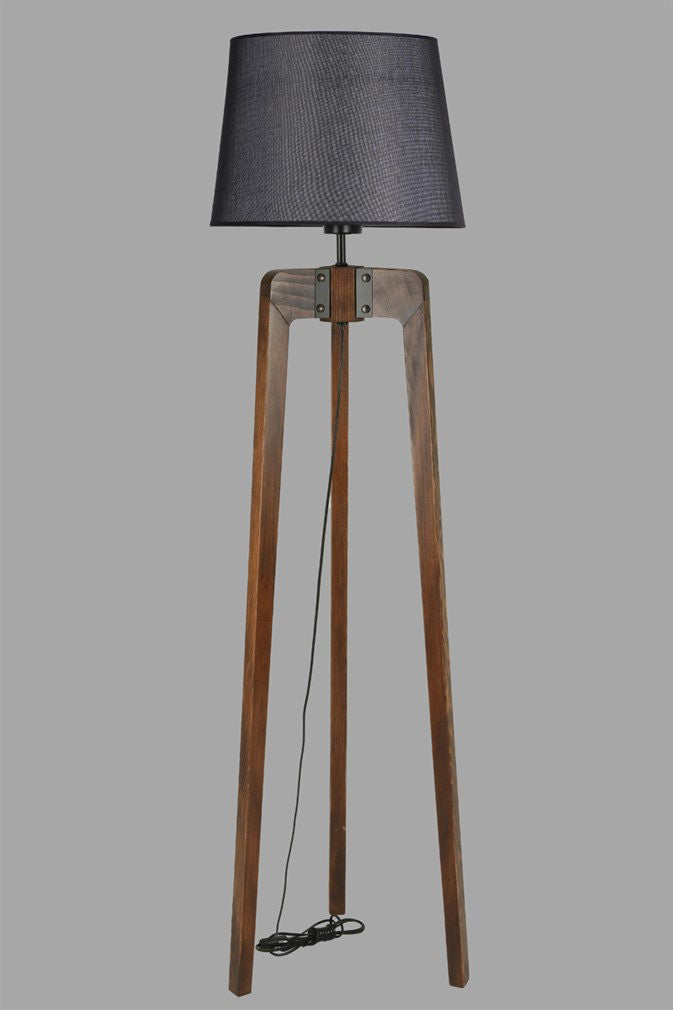Candeeiro de Pé – 170 cm – Preto e Nogueira – Madeira de FIR