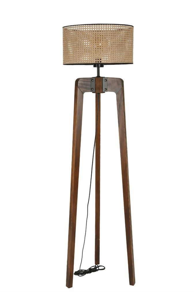 Candeeiro de Pé – 170 cm – Bege e Noz – Madeira de FIR