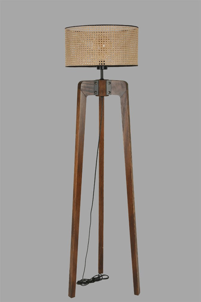Candeeiro de Pé – 170 cm – Bege e Noz – Madeira de FIR
