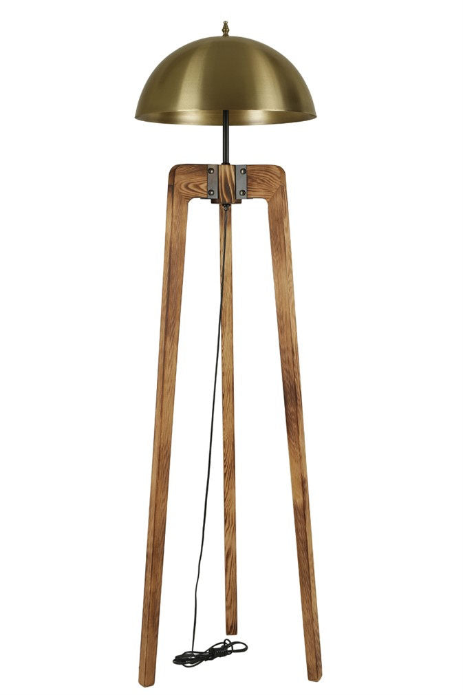 Candeeiro de Pé – 170 cm – Nogueira e Dourado – Madeira e Metal
