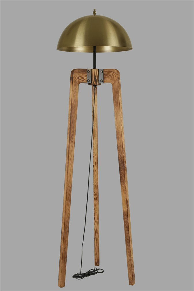 Candeeiro de Pé – 170 cm – Nogueira e Dourado – Madeira e Metal