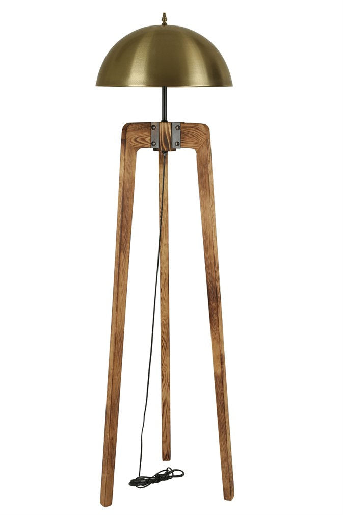 Candeeiro de Pé – 170 cm – Nogueira e Dourado – Madeira e Metal