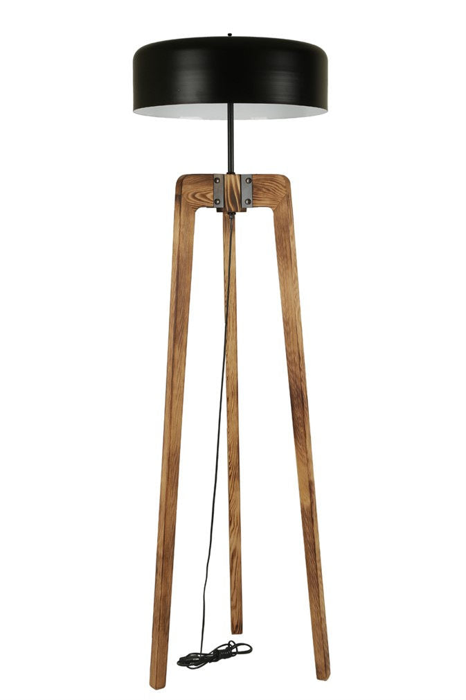 Candeeiro de Pé – 170 cm – Nogueira e Preto – Madeira e Metal