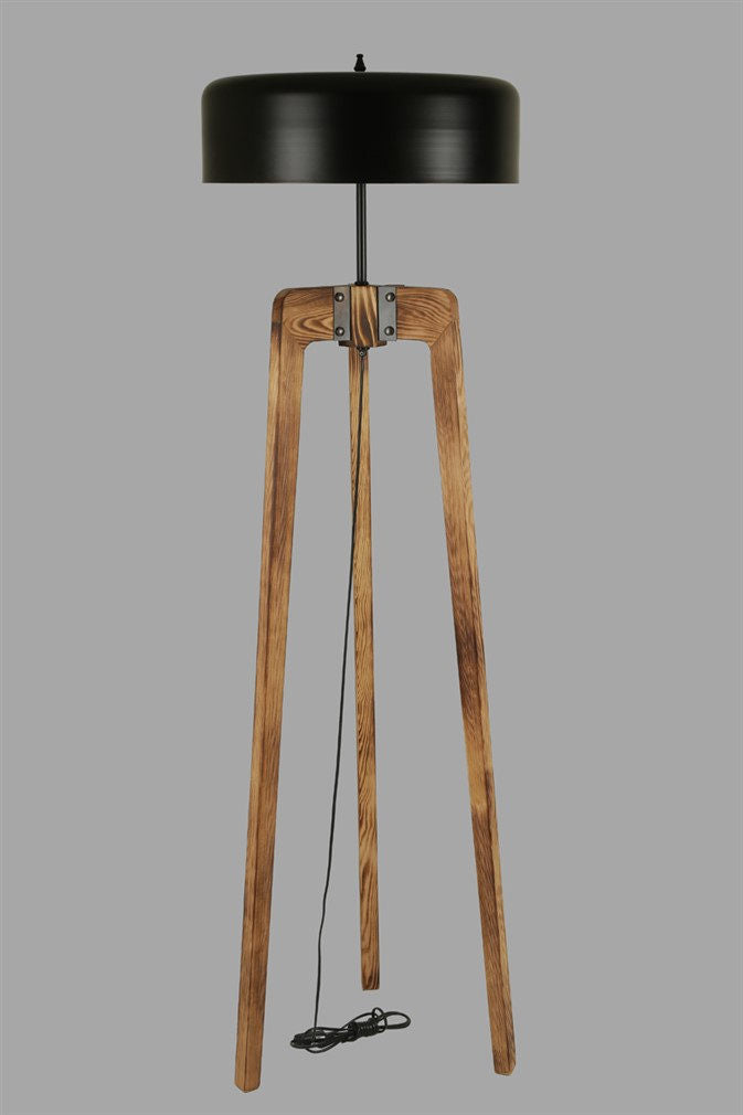 Candeeiro de Pé – 170 cm – Nogueira e Preto – Madeira e Metal