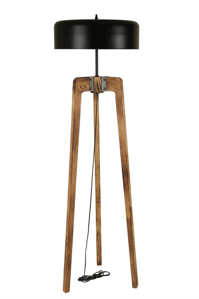 Candeeiro de Pé – 170 cm – Nogueira e Preto – Madeira e Metal