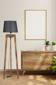 Candeeiro de Pé – 170 cm – Preto e Nogueira – Madeira de FIR