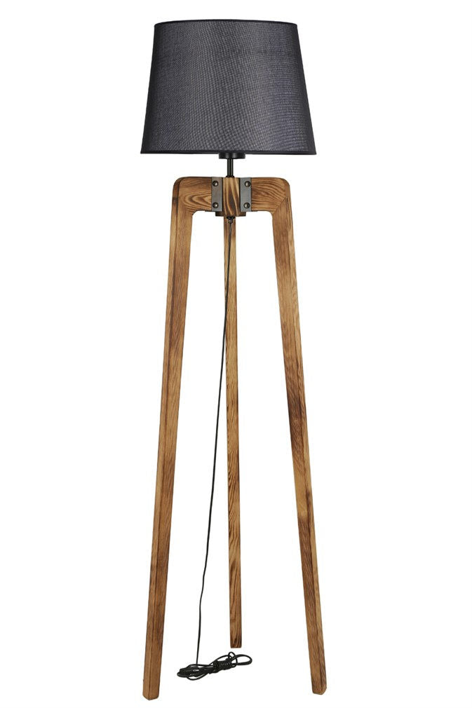 Candeeiro de Pé – 170 cm – Preto e Nogueira – Madeira de FIR