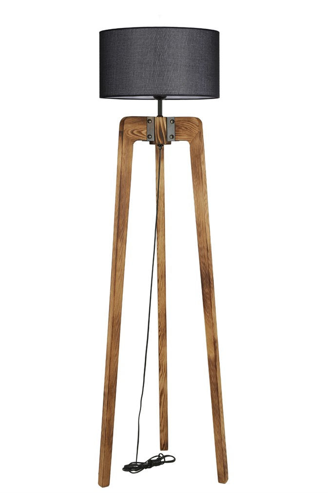 Candeeiro de Pé – 170 cm – Preto e Nogueira – Madeira de FIR