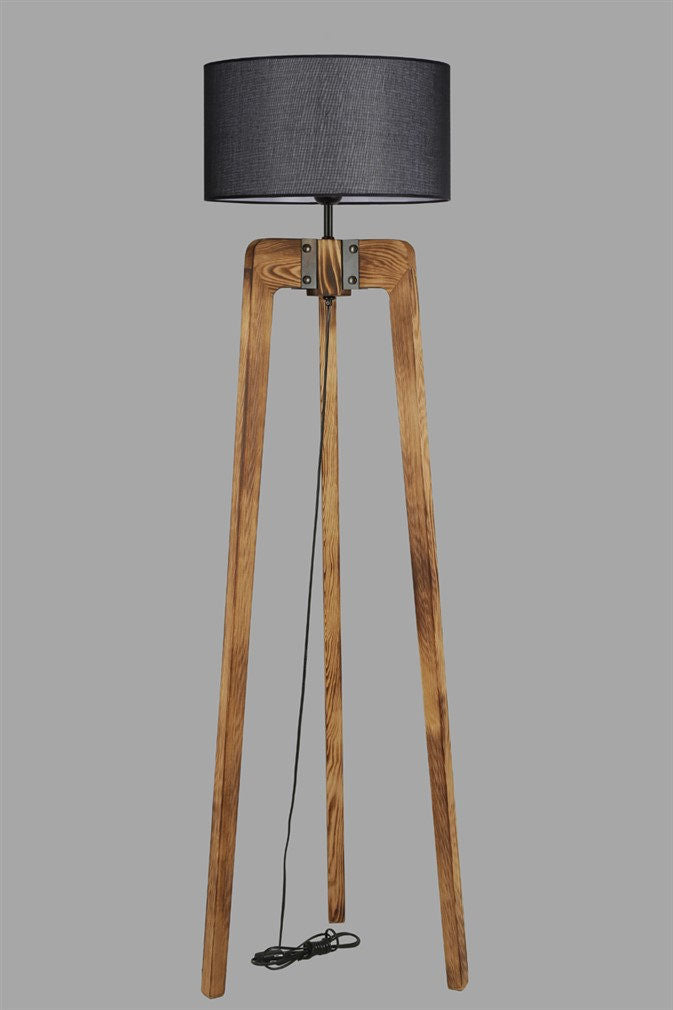 Candeeiro de Pé – 170 cm – Preto e Nogueira – Madeira de FIR
