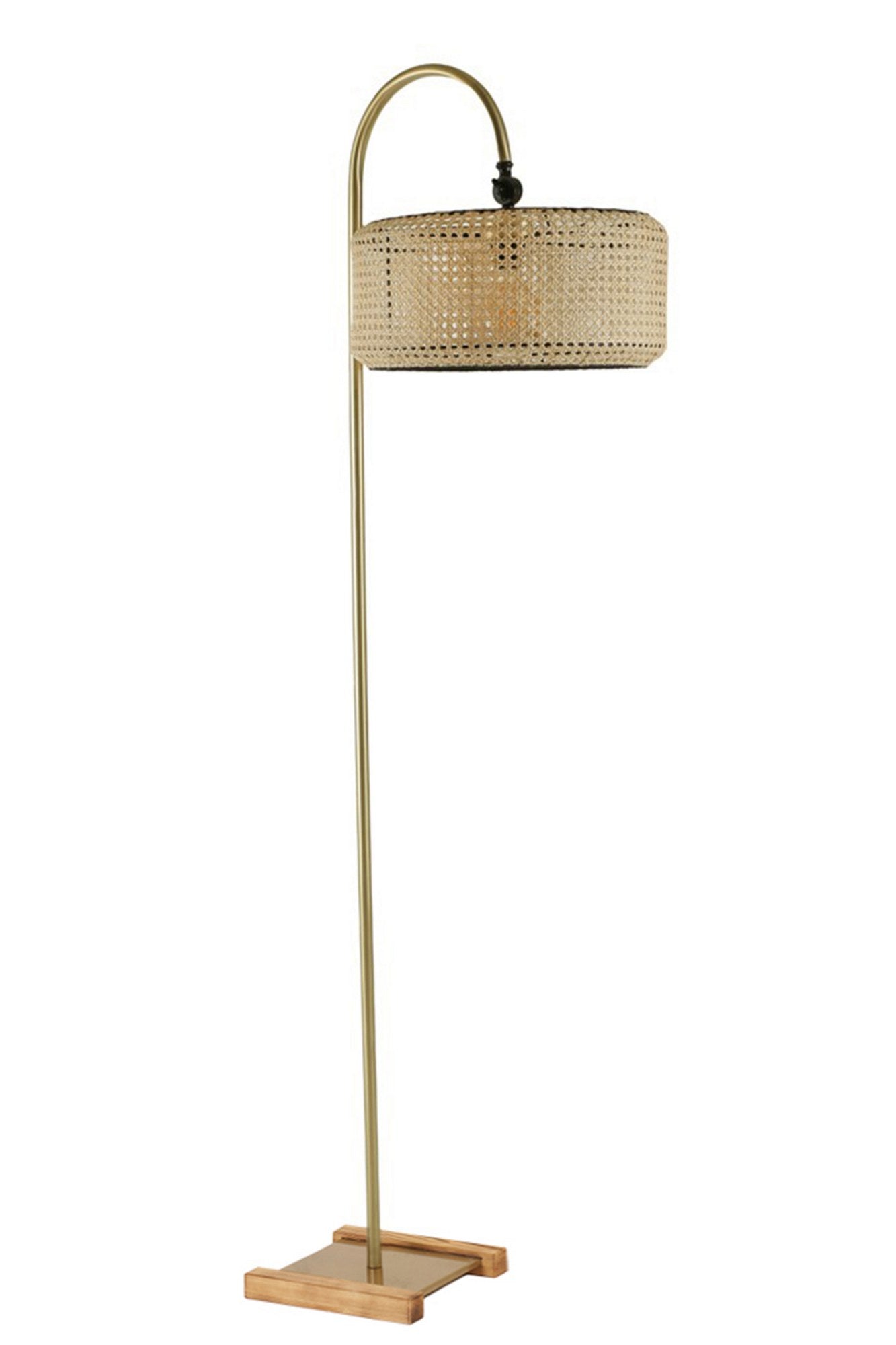 Candeeiro de Pé – 165 cm – Bege e Dourado – Metal e Rattan