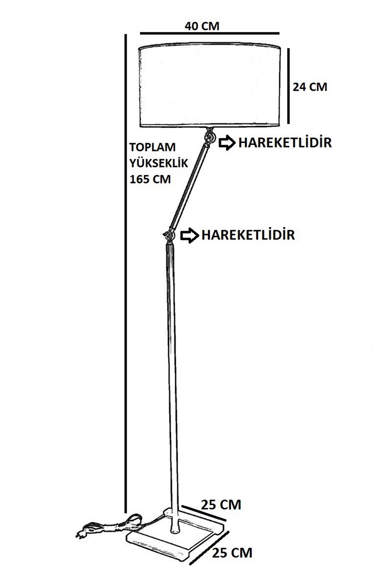 Candeeiro de Pé – 165 cm – Dourado e Preto – Metal