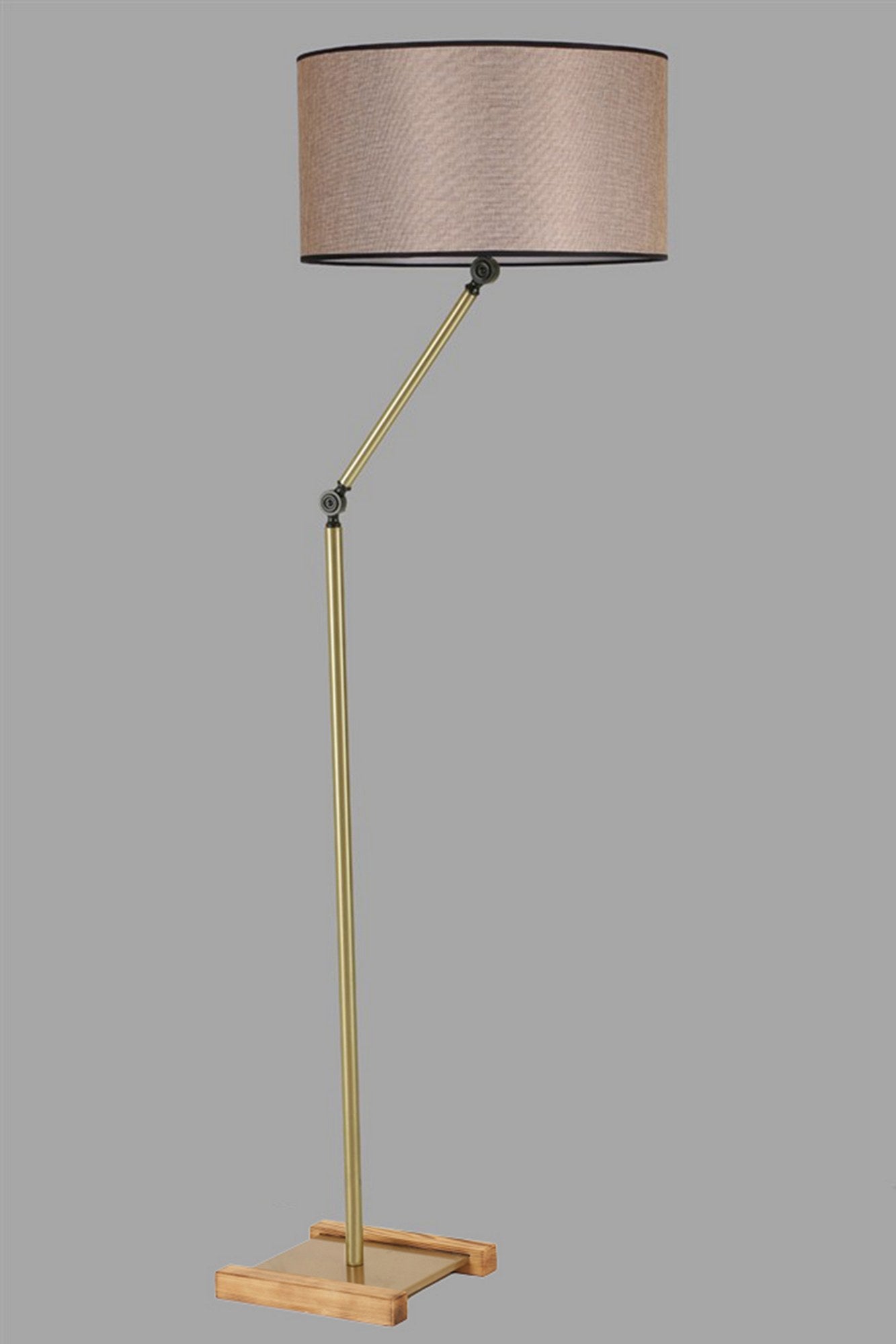Candeeiro de Pé – 165 cm – Dourado e Bege – Metal e Tecido
