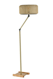 Candeeiro de Pé – 165 cm – Dourado e Rattan – Metal e Rattan
