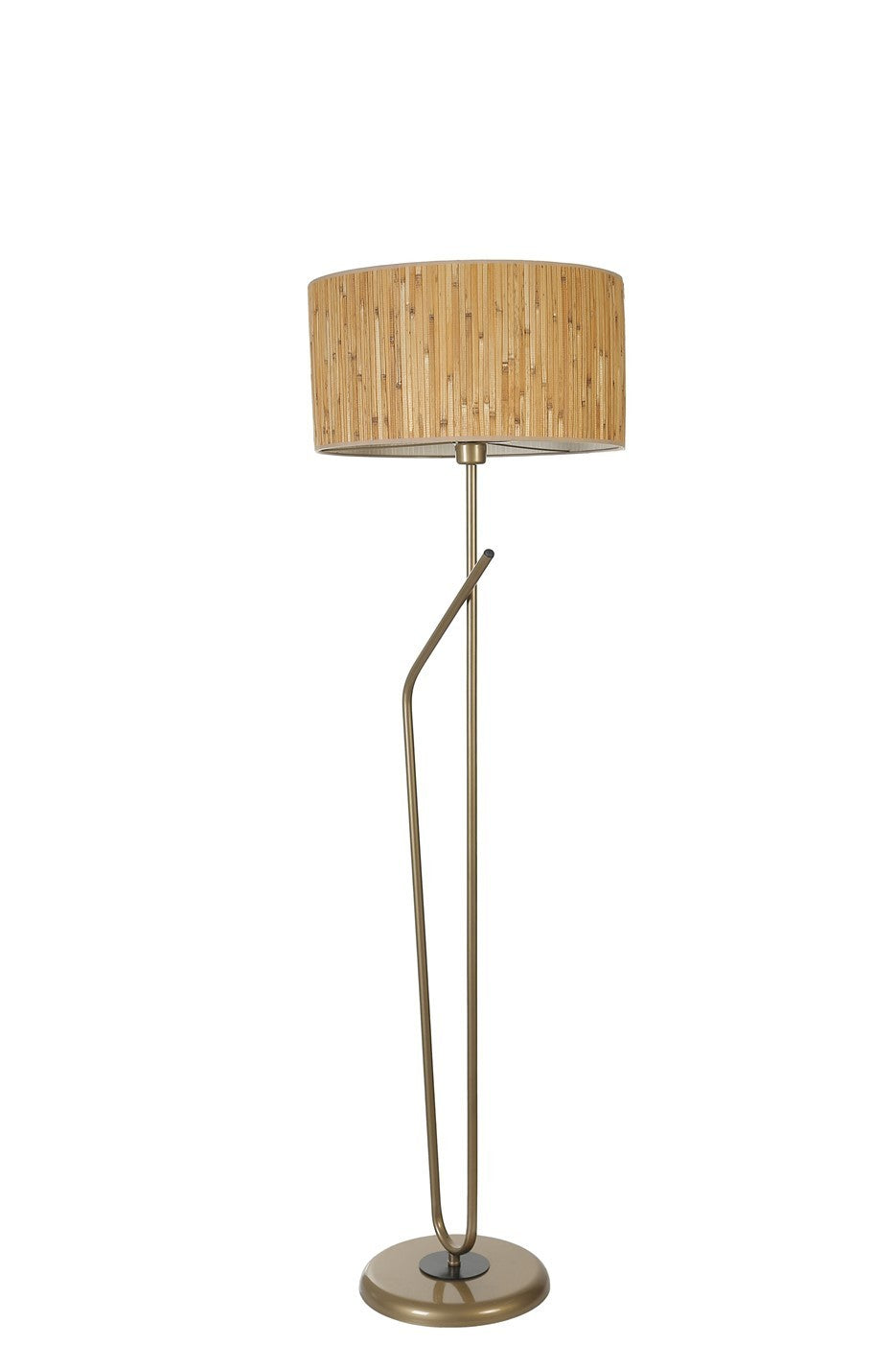 Candeeiro de Pé – 155 cm – Carvalho e Dourado – Metal e Tecido
