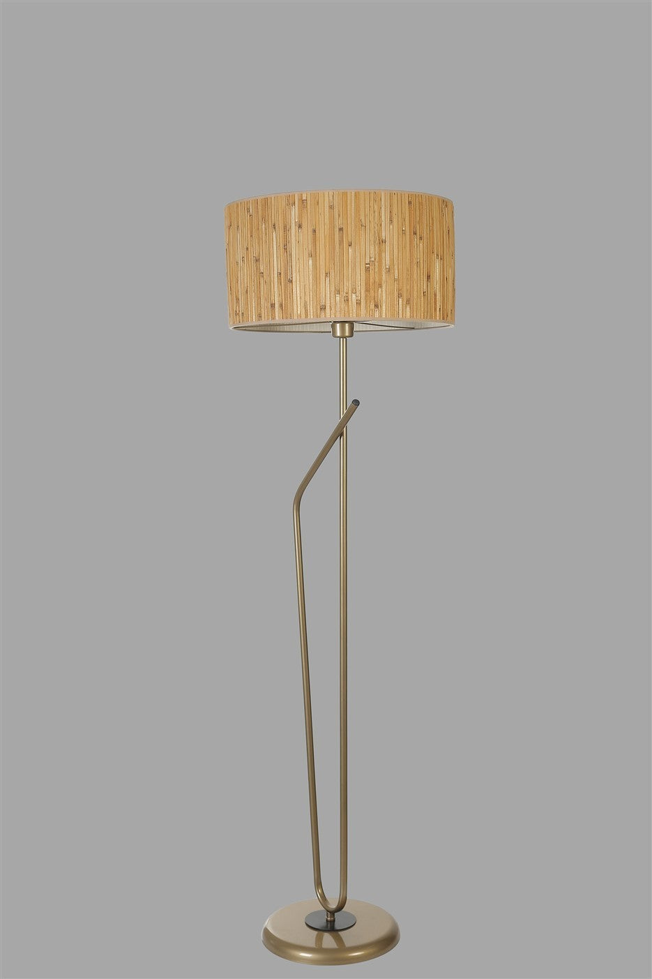 Candeeiro de Pé – 155 cm – Carvalho e Dourado – Metal e Tecido