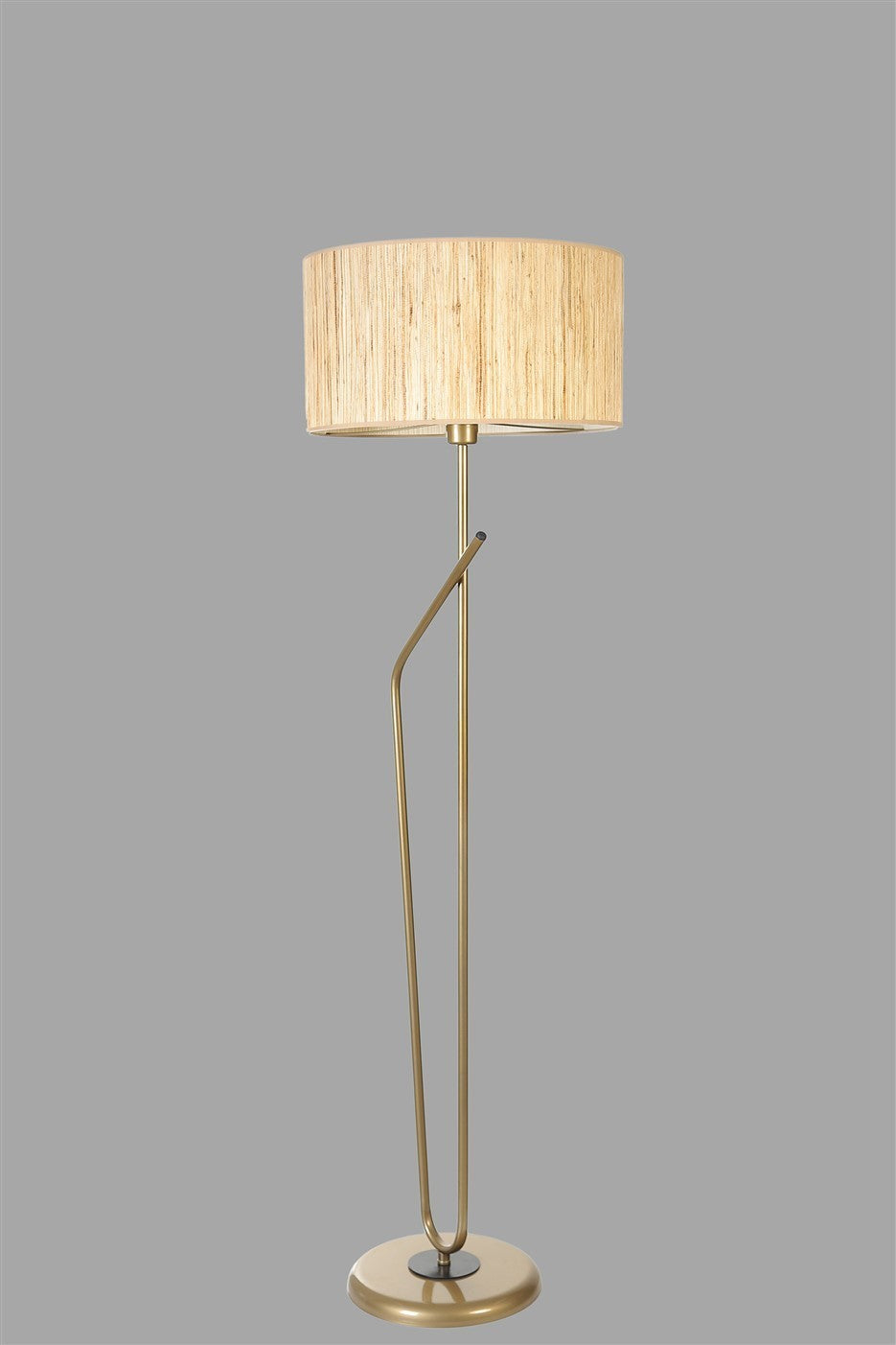 Candeeiro de Pé – 155 cm – Carvalho e Dourado – Metal e Tecido