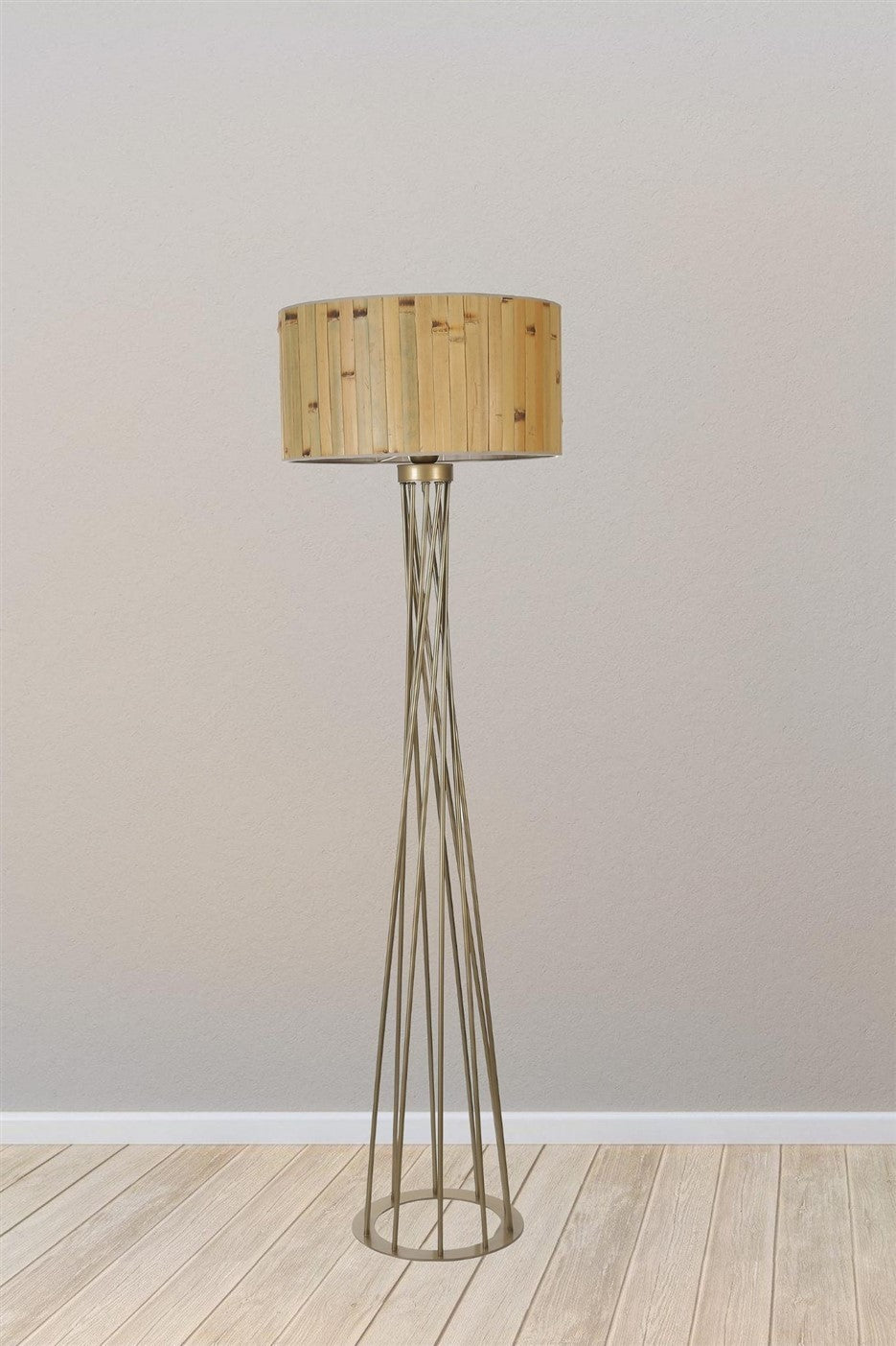 Candeeiro de Pé – 170 cm – Carvalho e Ouro – Metal