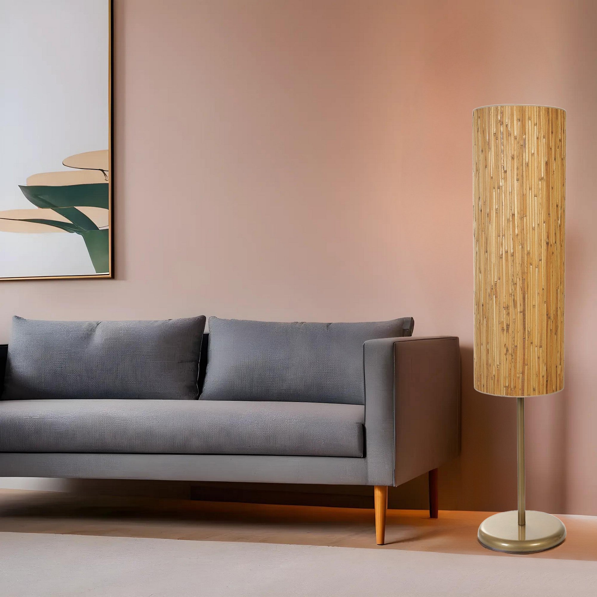 Candeeiro de Pé – 140 cm – Carvalho e Dourado – Metal e Bambu