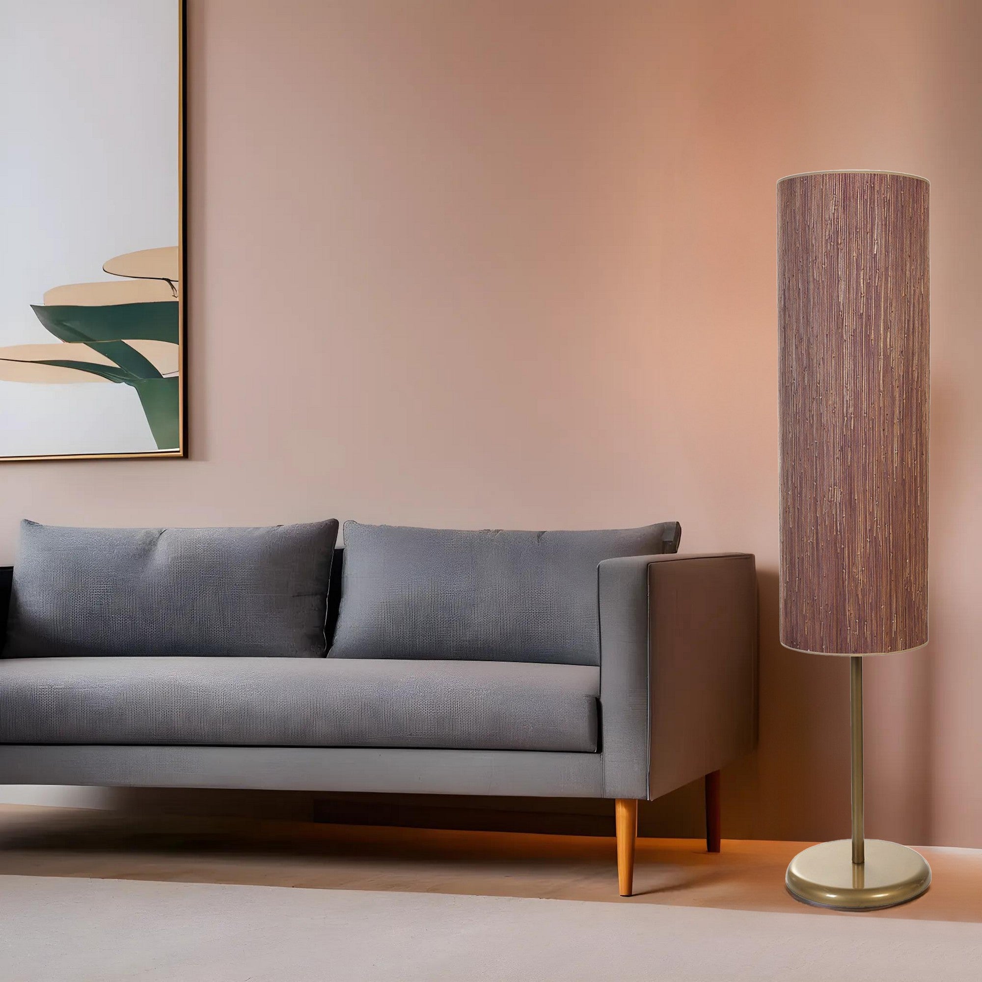 Candeeiro de Pé – 140 cm – Madeira e dourado – Metal e Bambu