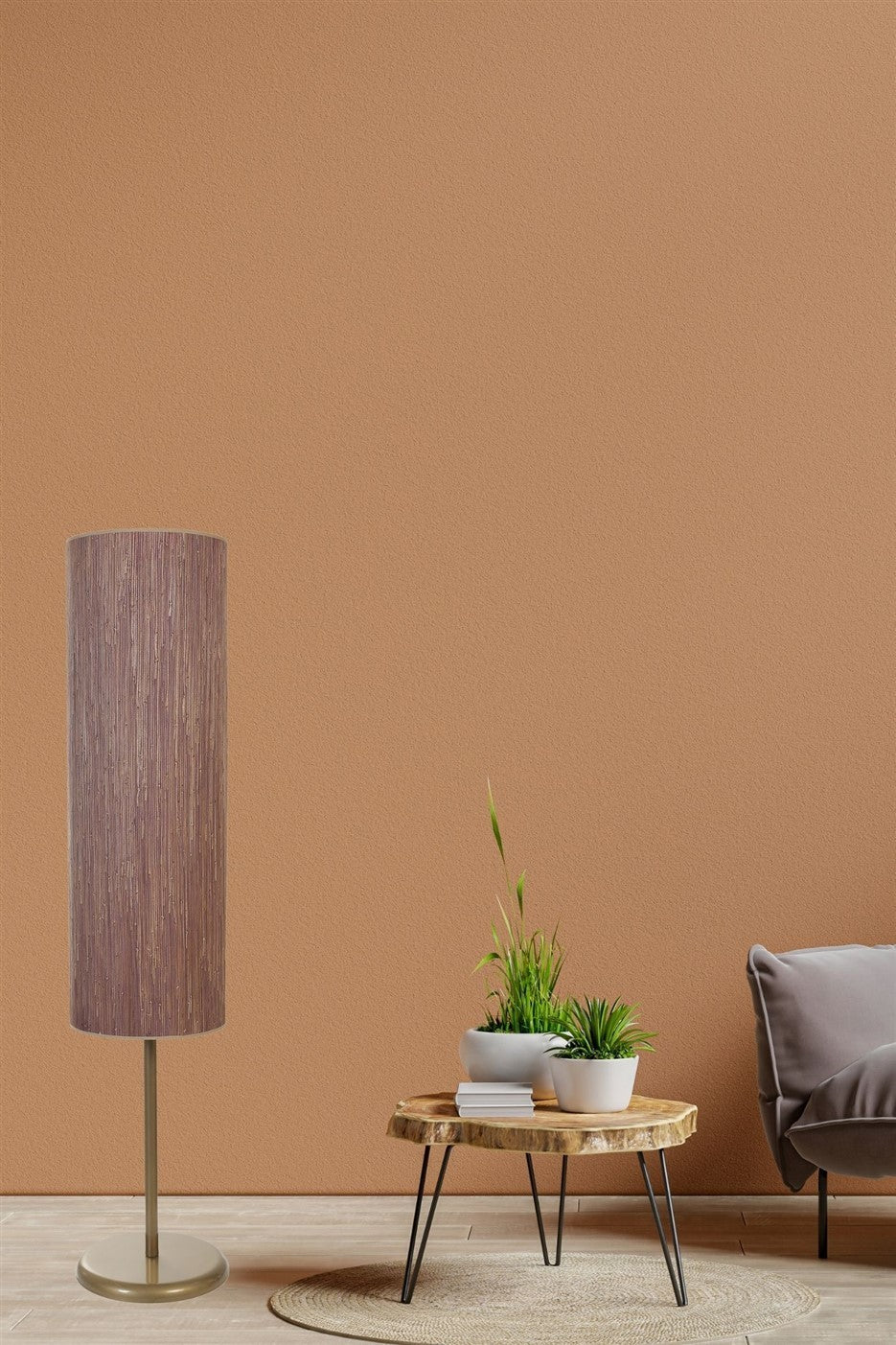 Candeeiro de Pé – 140 cm – Madeira e dourado – Metal e Bambu