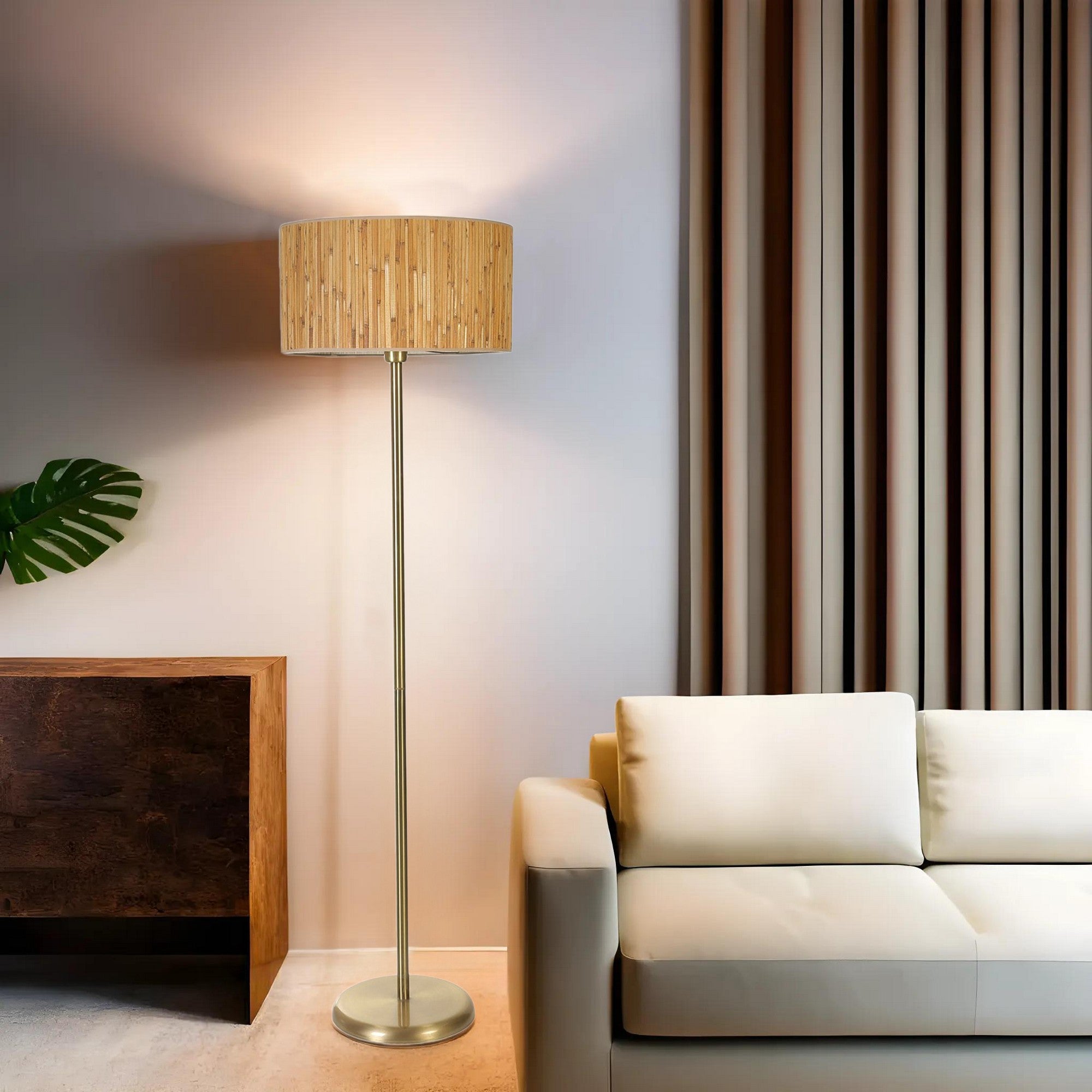 Candeeiro de Pé – 162 cm – Carvalho e Ouro – Metal e Bambu