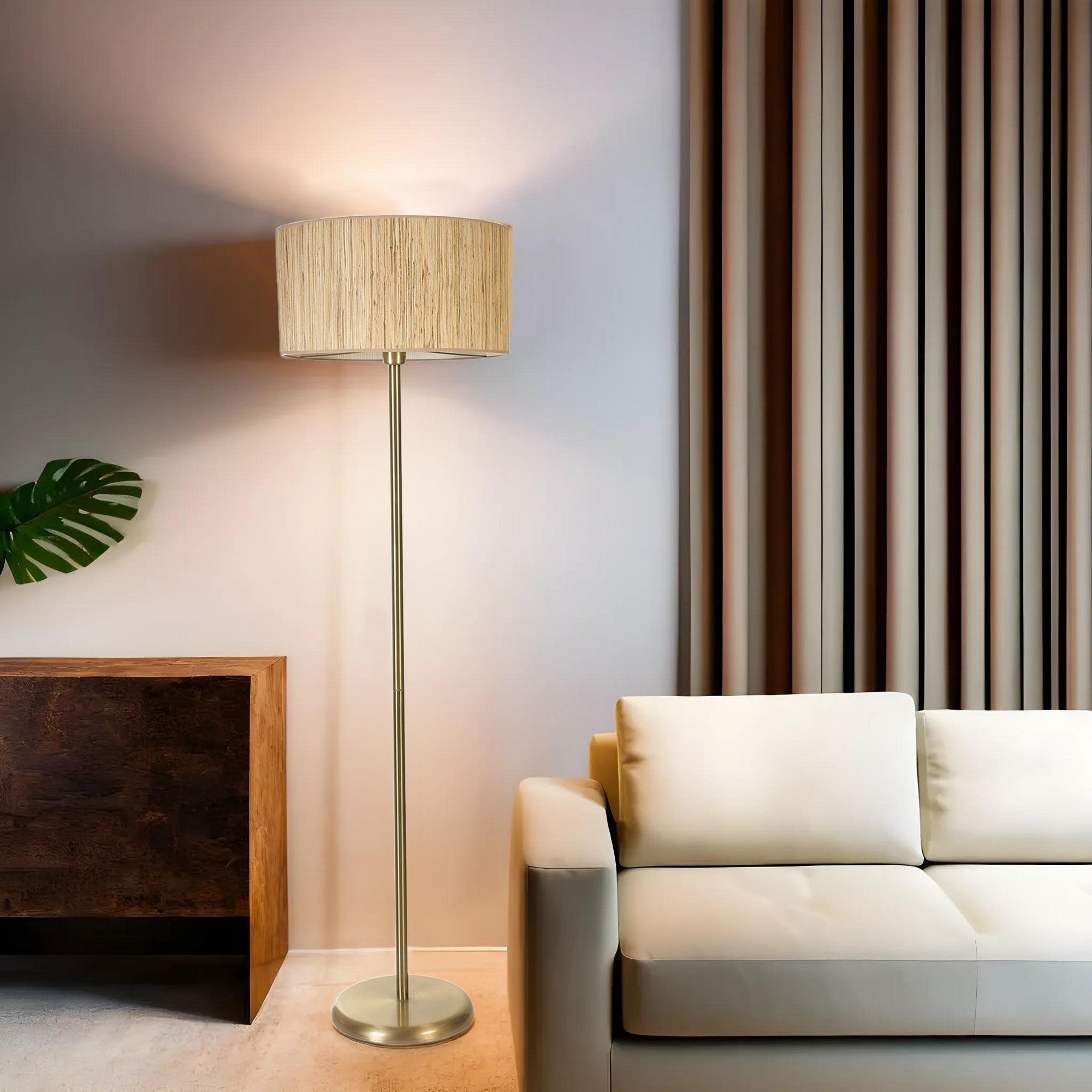 Candeeiro de Pé – 162 cm – Carvalho e Ouro – Metal e Bambu