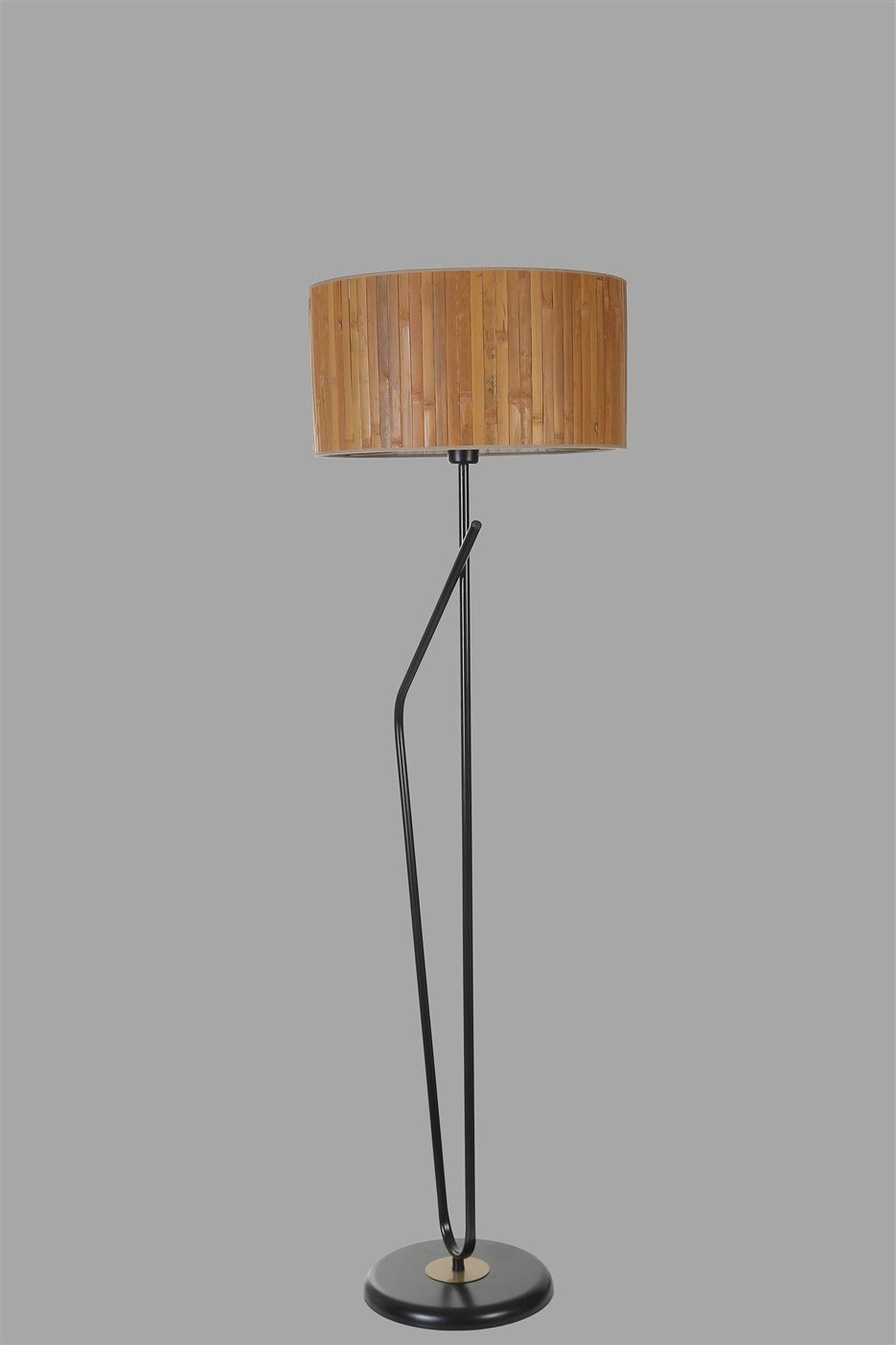 Candeeiro de Pé – 155 cm – Preto – Metal com Cúpula de Tecido
