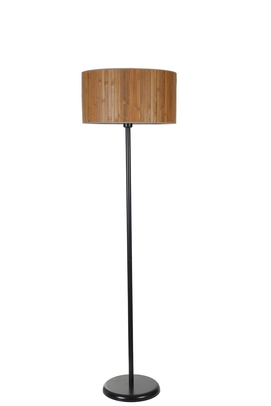 Candeeiro de Pé – 162 cm – Preto e Madeira – Metal e Bambu
