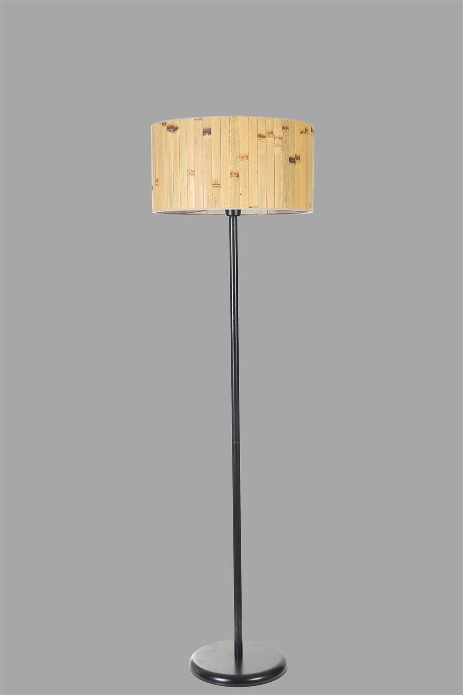 Candeeiro de Pé – 162 cm – Preto e Carvalho – Metal e Bambu