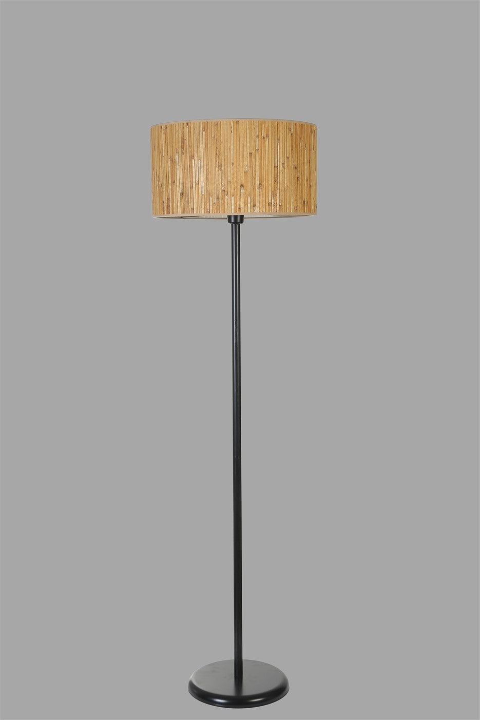Candeeiro de Pé – 162 cm – Preto e Carvalho – Metal e Bambu