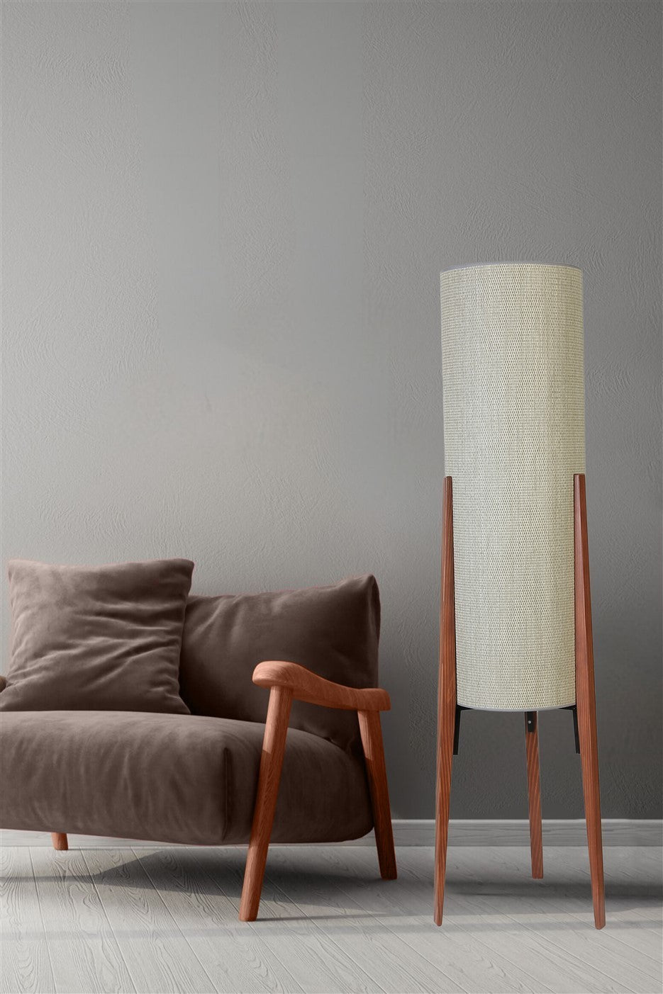 Candeeiro de Pé – 140 cm – Branco e Noz – Metal ou Madeira