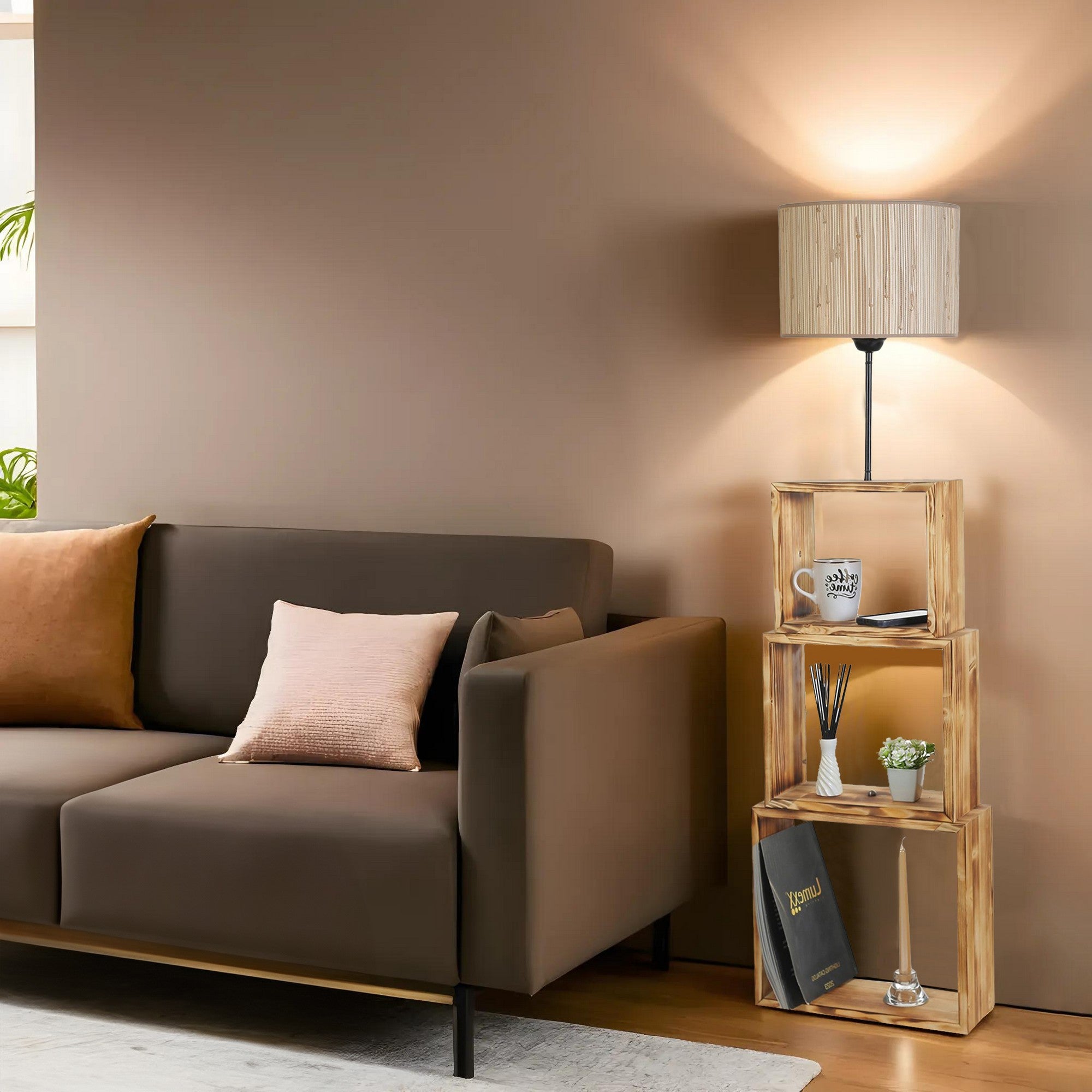 Candeeiro de Pé – 140 cm – Preto, Creme – Metal e Madeira