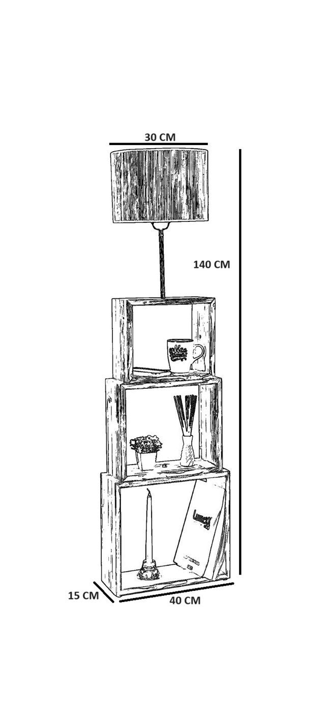 Candeeiro de Pé – 140 cm – Madeira e Noz – Metal e Tecido