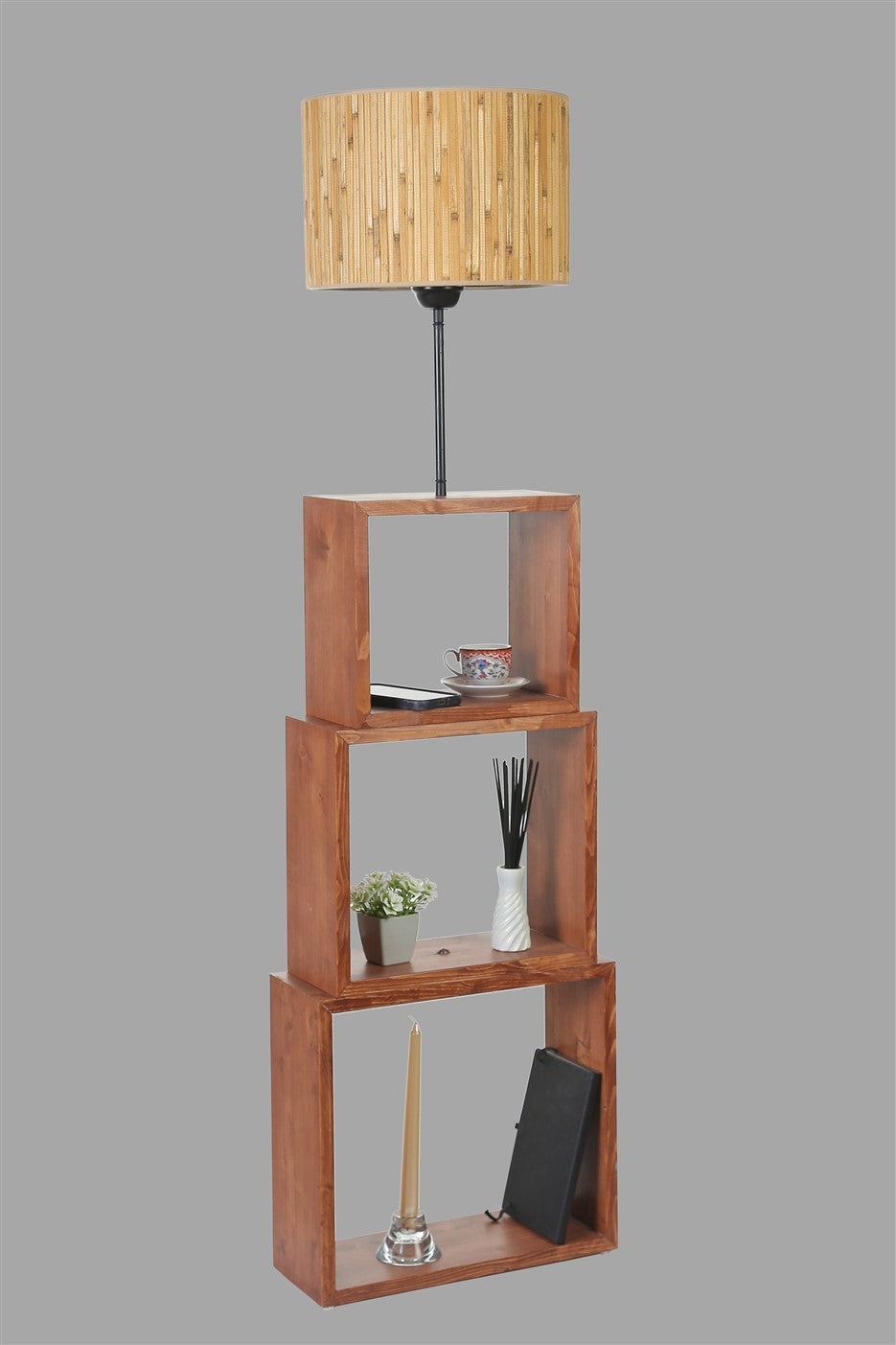 Candeeiro de Pé – 140 cm – Carvalho e Noz – Metal ou Madeira