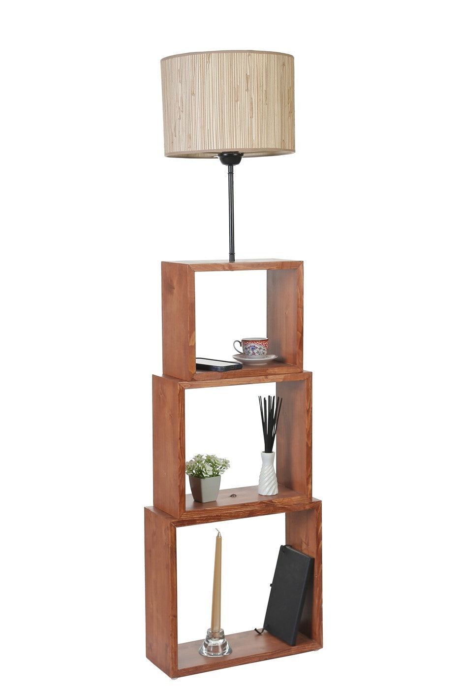 Candeeiro de Pé – 140 cm – Creme e Noz – Metal