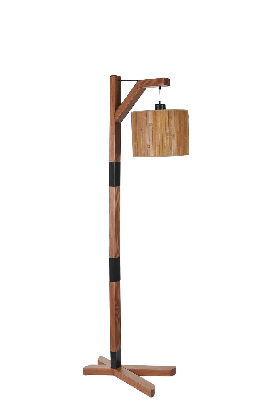 Candeeiro de Pé – 175 cm – Madeira, Nogueira, Preto – Metal