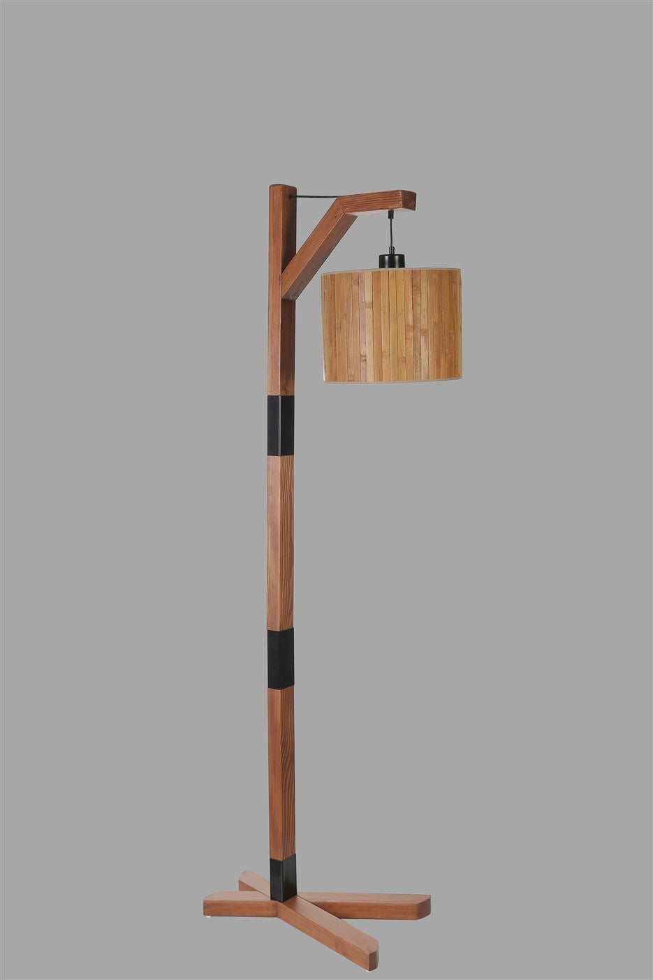 Candeeiro de Pé – 175 cm – Madeira, Nogueira, Preto – Metal