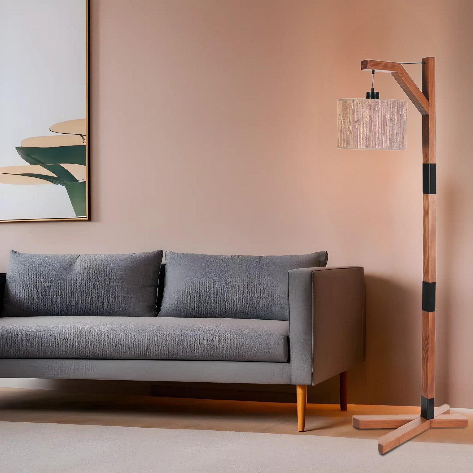 Candeeiro de Pé – 175 cm – Nogueira e Preto – Metal