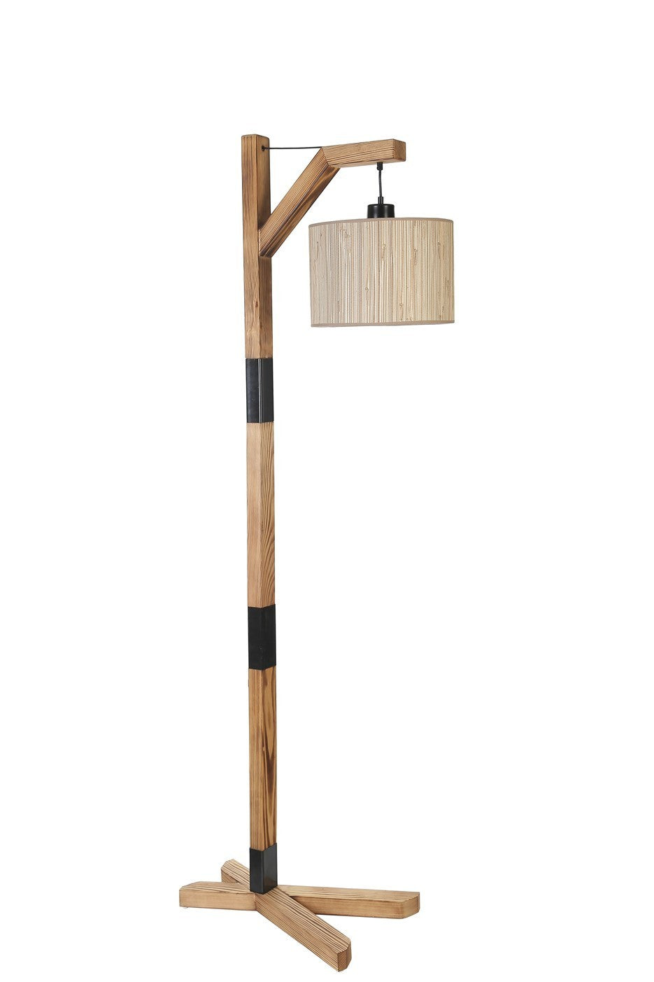 Candeeiro de Pé – 175 cm – Carvalho, Preto – Metal com Tecido